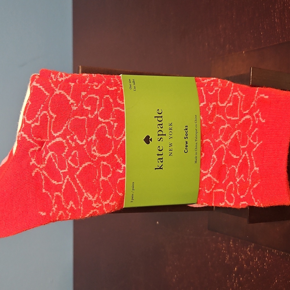 kate spade Red and Pink Heart Pattern Crew Socks